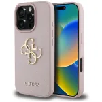 Guess Grained Big 4G Logo Small Classic Logo Back Cover, skirta Apple iPhone 16 Pro (rožinė)