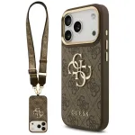 Guess 4G Big Classic Logo BigStrap Metal Buttons Dėklas, skirtas Apple iPhone 17 Pro, Ruda spalva