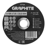 GRAPHITE 125 x 1,0 x 22,2 mm korundo pjovimo diskas metalui ir nerūdijančiam plienui, 41 A60-T-BF, 110 vnt. dėžėje