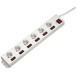 Hama 00137239 Socket Line 6 lizdų ilgintuvas, kiekvienas lizdas jungiamas atskirai, baltas