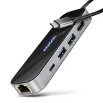 Axagon HMC-6GLN USB 5Gbps 6-in-1 stotelė, 2x USB-A, USB-C, HDMI 4k/60Hz, RJ-45, PD 100W, USB-C laidas