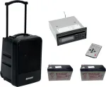 Ne&scaron;iojama belaidė PA sistema Omnitronic MOM-10BT4 su CD grotuvu, USB, SD ir 2 įkraunamomis baterijomis