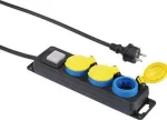 Power strip Renkforce 350E-CMB &mdash; 3 lizdai su atskirais jungikliais, juoda/geltona/mėlyna