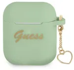 Guess GUA2LSCHSN Silikoninis dėklas su &scaron;irdelės formos pakabuku &bdquo;Charm Heart Collection&ldquo;, skirtas Apple AirPods 1/2, žalias