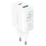 Acefast A25 sieninis įkroviklis, USB + USB-C, PD 20W (baltas)