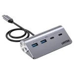 USB &scaron;akotuvas Unitek H1337AGY01 &mdash; 4 prievadai (2&times;USB-C, 2&times;USB-A), iki 5 Gbps vienam prievadui, aliuminis, sidabrinis