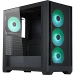 Korpusas Silentware Flow 110 A-RGB Black &ndash; vidutinis bok&scaron;tas, grūdinto stiklo &scaron;oninis dangtis