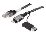 Dexlan USB Gigabit Ethernet tinklo kabelis, USB C/A į RJ45, 2,0 m (310702)