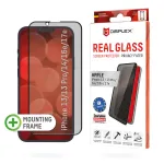 Displex privatumo apsauginis stiklas (10H), skirtas Apple iPhone 13/13 Pro/14/16e/17e, su Eco montavimo rėmeliu
