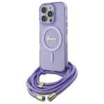 Guess GUHMP16LHCTSGNSU iPhone 16 Pro 6,3 colio violetinis kietasis dėklas su petne&scaron;ėle Script MagSafe