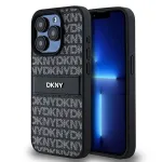 DKNY Leather Mono Stripe & Metal Logo dėklas, skirtas iPhone 15 Pro - juodas