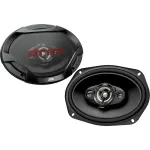 JVC CS-DR6942 6x9 colio 4 krypčių koaksialiniai automobilio garsiakalbiai, 500W maks., anglies mikos žemų dažnių garsiakalbis, PEI kupolo auk&scaron;tų dažnių garsiakalbiai, pora