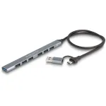 Delock 64273 plonas 7 prievadų USB &scaron;akotuvas, USB Type-C arba Type-A į 1x USB 5 Gbps Type-A + 6x USB 2.0 Type-A