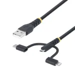 StarTech.com 1m Armored USB įkrovimo laidas, USB &ndash; Lightning/Micro-USB/Type-C, Apple MFi sertifikuotas, Aramidinis apvalkalas, Universalus 3-in-1 USB įkroviklio laidas, skirtas iPhone/iPad/Android