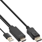 InLine HDMI į DisplayPort keitiklio kabelis, 4K, juodas/auksinis, 1m
