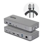 StarTech.com USB-C dokų stotelė dviem monitoriams, DisplayPort, 4K 60Hz, 100W įkrovimas, 1GbE, be tvarkyklių, daugiamonitorinis dokas, skirta Windows