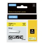 DYMO Rhino pramoninės vinilo etiketės | 12 mm x 5,5 m | juodas spausdinimas ant geltono | lipnios | skirta Rhino ir LabelManager etikečių spausdintuvams