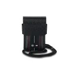 BMW Wallet Bag, skirta iPhone 15 Pro Max &ndash; juoda, anglies pluo&scaron;to tekstūra, raudonos juostos