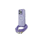 Guess GUHMP16XHCTSGNSU iPhone 16 Pro Max 6,9 colio violetinis kietas dėklas su diržu per petį ir Script logotipu, MagSafe