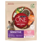 Purina One Mini/Small Sensitive sausas &scaron;unų ėdalas su la&scaron;i&scaron;a ir ryžiais, 800 g