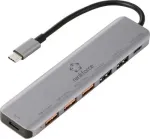 Renkforce RF-7465828 USB-C 6-in-1 hubas, 3x USB-A 3.0, USB-C duomenų, 4K HDMI, 100W PD, pilkas