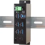 EXSYS EX-1197HMS 7 prievadų USB 3.1 Gen 1 pramoninis DIN bėgelio &scaron;akotuvas su DC maitinimu