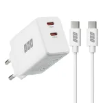 EFB Elektronik G452CE 45W dviejų USB-C GaN sieninis įkroviklis su 2 m USB-C kabeliu, baltas