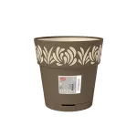 STEFANPLAST Gaia apvali gėlių vazonas su padėklu, rudos spalvos, &Oslash;25 x 25 cm