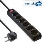 InLine 6-ių lizdų ki&scaron;tukinis ilgintuvas su įžeminimo kontaktais CEE 7/3, juodas, 3 m