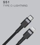 ORSEN S51 USB Type C &ndash; Lightning 3A 1m juodas