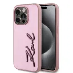 Karl Lagerfeld Wrinkled Metal Signature Case, skirtas iPhone 15 Pro Max, rožinė