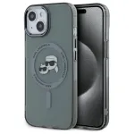Karl Lagerfeld KLHMP15SHLSKCK Hardcase IML Metal Karl & Choupette Head, MagSafe, skirta Apple iPhone 15 6,1 inch, juoda