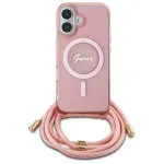 Guess GUHMP16SHCTSGNSP iPhone 16 6,1 inch Pink Hardcase Crossbody Cord Script MagSafe