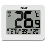 MEBUS 1074 Skaitmeninis termometras su vidaus ir lauko temperatūra, LCD ekranu, montuojamas ant sienos, baltas