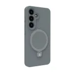 Evelatus Samsung Galaxy S25 Premium Magnetic with Stand Soft Touch Silicone Case sidabrinis