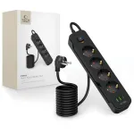 TECH-PROTECT PCL4X3 ilginamasis laidas su 2 USB ir 1 Type-C bei 4 ki&scaron;tukiniais lizdais, 200 cm, juodas