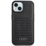 Audi Synthetic Leather MagSafe Hard Case, skirta iPhone 15 / 14 / 13 6.1 colio, juoda