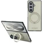 Guess Magnetic Ring Stand Grained Classic Logo MagSafe dėklas, skirtas Samsung Galaxy Z Fold 8 Ultra (smėlio spalvos)