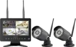 Sygonix belaidis vaizdo stebėjimo kamerų rinkinys su 2 kameromis, 1280 x 720 ta&scaron;kų, 2,4 GHz, 7 colių monitoriumi, IP66, naktinio matymo funkcija, dvipusiu ry&scaron;iu, microSD iki 128 GB SY-6330454