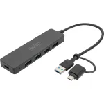 Digitus DA-70235 4 prievadų USB 3.0 &scaron;akotuvas Slim Line su USB-C adapteriu, 5 Gbps