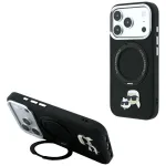 Karl Lagerfeld Ring Stand 360 Karl & Choupette Heads Pin MagSafe apsauginis dėklas iPhone 18 Pro Max / 17 Pro Max, juodas