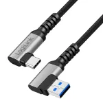 LogiLink CU0471 USB 3.2 Gen1 Type-C kabelis, A/M 90&deg; į C/M 90&deg;, 5 Gbps, 60 W, metalinis, sidabrinis/juodas, 1 m