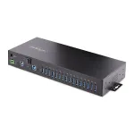 StarTech.com 16 pramoninis USB 3.0 mazgas 5Gbps, metalinis, DIN/pavir&scaron;iaus/stovo montavimas, ESD apsauga, gnybtų bloko maitinimas, iki 120W bendras USB įkrovimas, dviejų pagrindinių kompiuterių mazgas/jungiklis