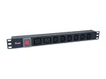 Equip 8-i&scaron;vadų, 6 x IEC-C13 + 2 x IEC-C19 maitinimo paskirstymo įrenginys, įjungimo/i&scaron;jungimo jungiklis, aliumininis korpusas