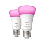 Philips Hue White and colour ambience A60 &ndash; E27 i&scaron;manioji lemputė &ndash; 1100 liumenų (2 vnt. pakuotė)