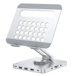 Techly 8-in-1 USB-C hub stovas plan&scaron;etei, sidabrinis, aliuminis, 360&deg; sukimas, USB 3.2 Gen 1 Type-C, 5000 Mbit/s