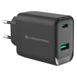 Conceptronic ALTHEA20B45 45W GaN USB-C PD & USB-A QC 3.0 Dviejų prievadų sieninis įkroviklis, juodas