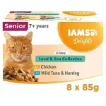 IAMS Delights Senior Land & Sea Collection padaže, drėgnas kačių ėdalas, 8 x 85 g
