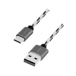 LogiLink USB 2.0 Type-C 3 vnt. kabelių rinkinys, USB-C ki&scaron;tukas į USB-A ki&scaron;tuką, aliuminio korpusas, nailono pynė, balta/juoda