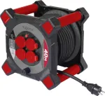Sygonix SY-10236126 būgninis prailgintuvas 25 m H05VV-F 3G1.5, 4 Schuko lizdai, terminis atjungiklis, juodas
